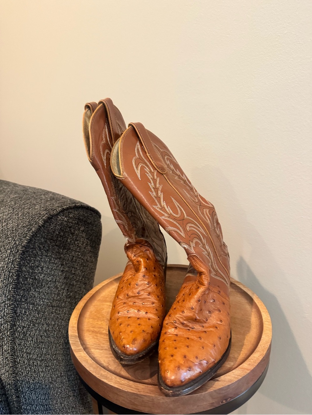 Dan Post Tan Ostrich Leather Western Ankle Boots